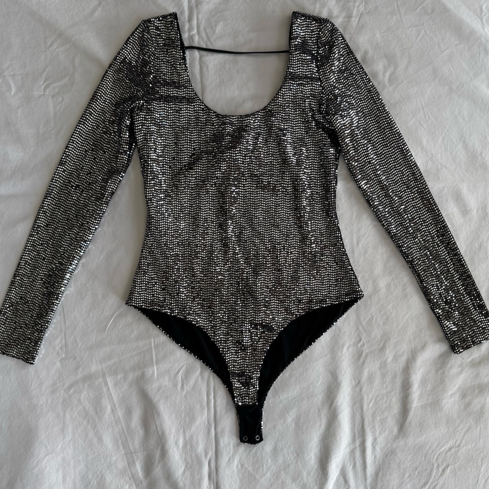 Gucci Metallic Scoop Neck Sequin Bodysuit